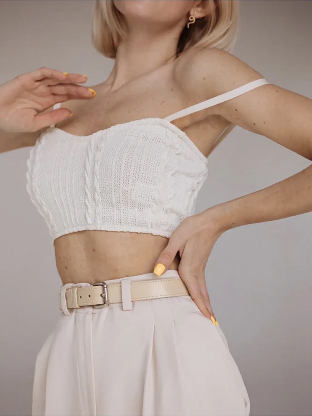 Zara Cream Cable knit sweatheart crop Bustier Top M